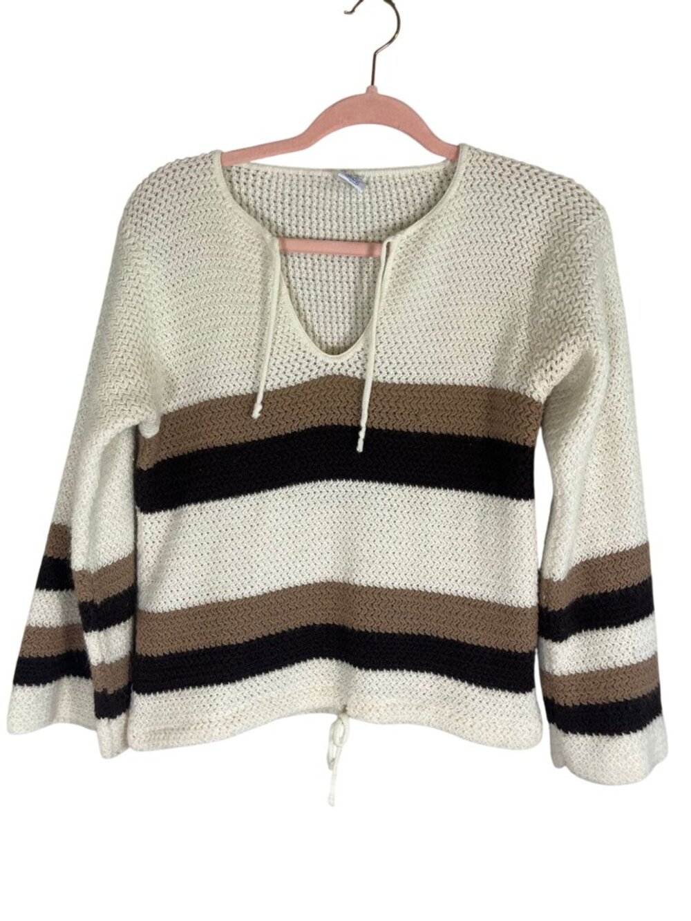 Retro Knit Striped Sweater Brown S Y2K Boho Indie‎ Folk Peasant Western Earthy